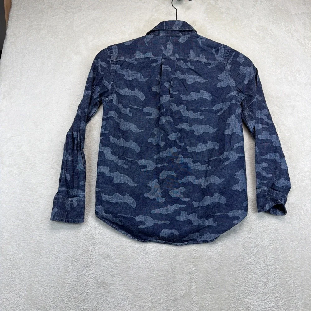 Ralph Lauren Boys Blue Camo Camouflage Button Down Shirt Pony Logo Small
